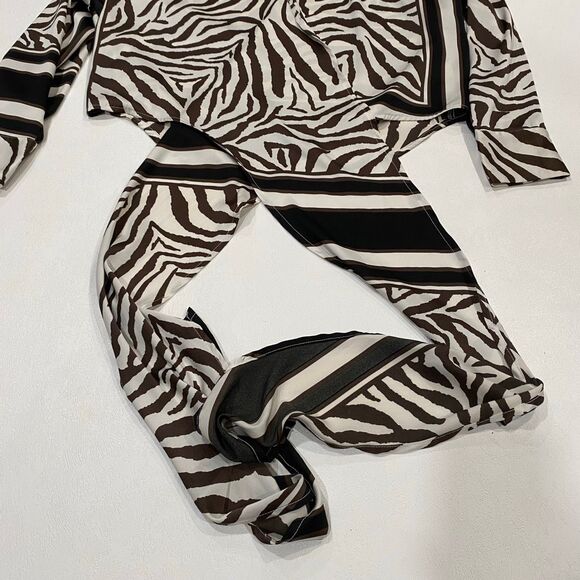 AKIRA Zebra Print Satin Tie Front Blouse Top Size M Medium Long Sleeve - Picture 4 of 5